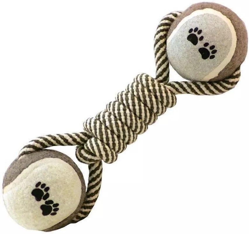 Dog Rope Chew Toy Dumbbell with Tennis Balls &ndash; Puppy Teeth
