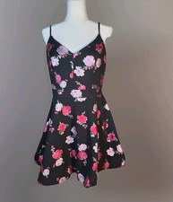 B Smart Dress Juniors 15 Black Fit Flare Ruffle Floral Y2K Style 