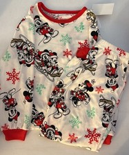 Disney Boys Size 6 White Mickey Mouse Pajama Set Winter Cozy Cuffed