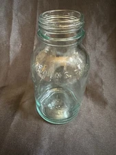 Antique Mellin’s Food Aqua Glass Baby Bottle Jar Early 1900s 6.25” x 3.25”