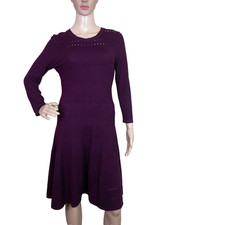 Eliza J Women’s Purple Textured Sheath Midi Dress Long Sleeve Zip Size M