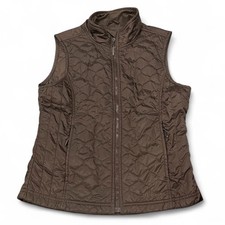 LL Bean Quilted Puffer Vest girls tween Size 14-16 Brown Full Zip Stand Collar