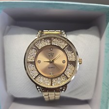 Vintage Elizabeth Taylor White Diamonds Quartz Watch Classic Gold Band