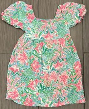 Lilly Pulitzer Mini Delaney Dress "Amalfi Blue Leaf It Wild" Pattern Girls 8/10