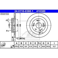 ATE 2X Bremsscheibe Hinten Ø276 Mm Voll Beschichtet FüR Honda Civic IX FB FG
