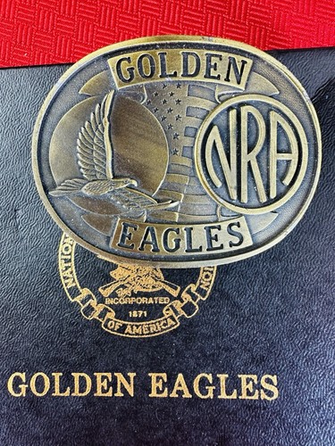 NRA Golden Eagles Belt Buckle NEW OLD STOCK - Gold Brass With Box - Picture 2 of 4