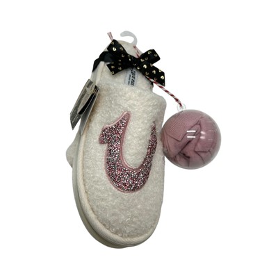 True Religion Brand Jeans Women's Size Medium White Pink Slide Slipper Sock Set