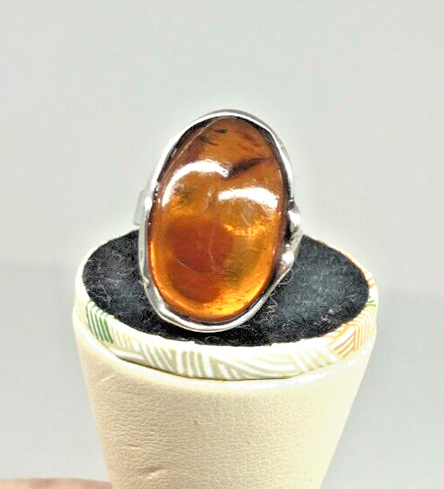 .835 Sterling Silver Amber Statement Ring Large O… - image 1