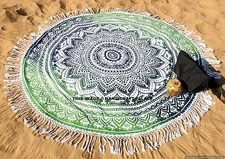 Indian Ombre Mandala Round Tassel Lace Tapestry Decor Beach Yoga Mat Throw Boho