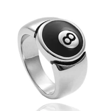 Vintage Billiards Black No.8 Ball Ring Stainless Steel Pool 8 Ball Lucky Ring