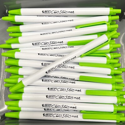 40 BIC Clic Stic Ballpoint Pens 1.0mm Medium Point GREEN INK Color Pen Lot NEW