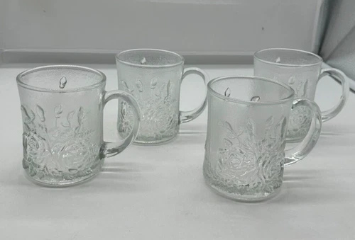 Vintage PASARI Crystal LIVIA Rose Frosted Glass Coffee Cup (Set of 4)