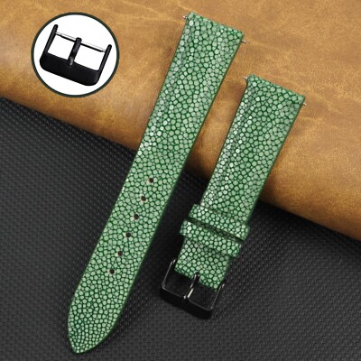 Green Stingray Leather Watch Band Men Genuine Watch Strap Black Buckle Handmade