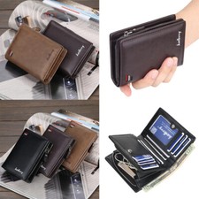 Men's Leather Clutch Bag Zipper Short Wallet Foldable Pocket Purse ID Card Bag