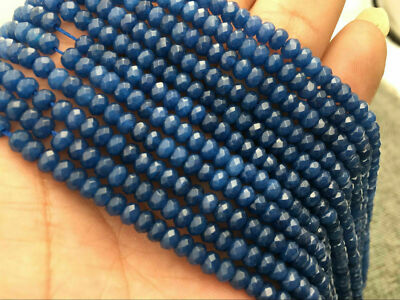 Natural Genuine 2x4mm Faceted Blue Jade Gemstone Rondelle Loose Beads 15''