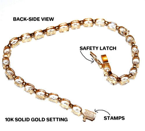 10K Solid Yellow Gold Clear Ice CZ Zirconia Gemstones Tennis Bracelet 8.25 Grams - Picture 3 of 11