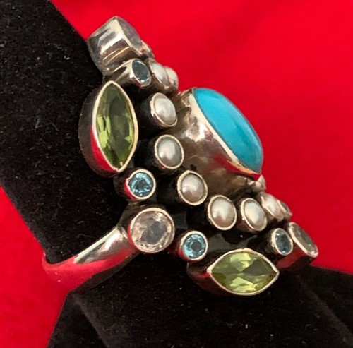 Nicky Butler Raj Turquoise/Gemstone Sterling Silver Cluster ring - size 8 - Picture 2 of 9
