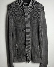 Express Large Gray Sweater Heavyweight 100 Cotton Knit Full Zip Toggles Pockets