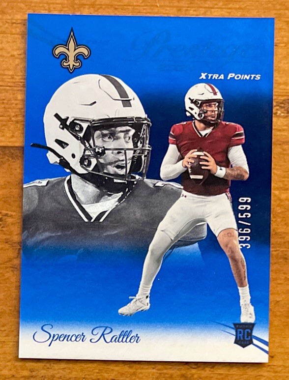 Spencer Rattler 2024 Panini Prestige Xtra Points Blue Rookie RC /599 Saints #359