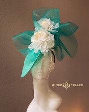 Del Mar Hat Teal Green Aqua Seafoam Off-White Rose Kentucky Derby Fascinator