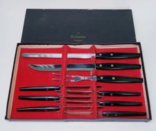VINTAGE ROBINSON KNIFE CO. STAINLESS STEEL USA 9 PC. CUTLERY SET WITH CASE