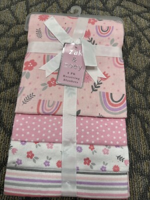 Zack & Zoey Baby  Infant  Receiving Blankets  24''x26'' Pink Flannel Set Of 4