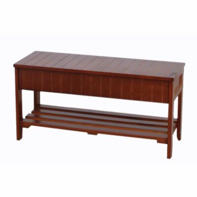 Cherry Finish Wooden Shoe Bench Flip Top Seat Storage Organizer