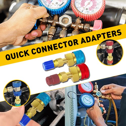 2pc R1234YF Quick Coupler Connector Adapters High/Low Manifold AC Gauge Auto Set