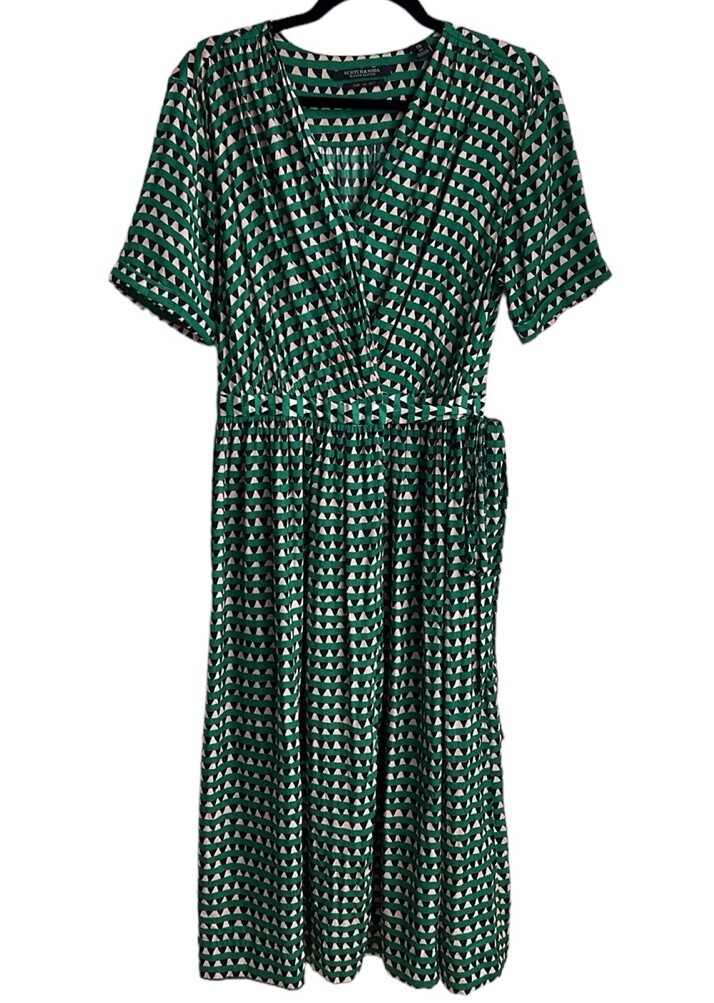 MAISON SCOTCH MIDI SATIN WRAP OVER PRINTED DRESS