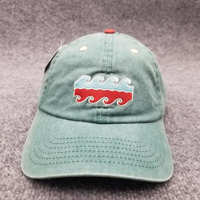 Snag & Stitch Hat Cap Green Leather Strap Back Adjustable Dad Red Blue Wave