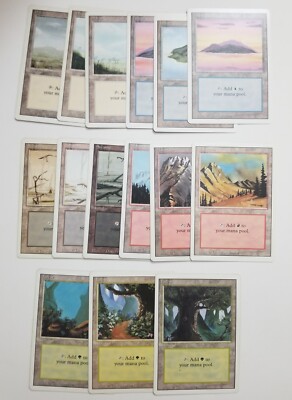 MTG Full Set of 15 Revised Basic Land Cards, Plains Island Swamp
