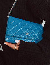 CHANEL💙 Very  Good Condition - Blue Patent LeatherCrossbody Wallet on Chain 