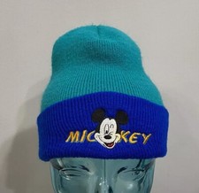 Kids Vintage 90s Mickey Mouse Winter Beanie Knit Aqvila Hat Cap Blue Green