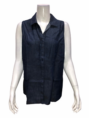 Kelly by Clinton Kelly Button Front Sleeveless Denim Top Dark Rinse Size 16 
