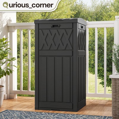 33 Gallon Outdoor Trash Bin Stand Can Deck Drip Tray Garbage Waste Lock Odorless