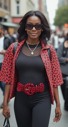 Mujer Leopardo Cinturón Moda Alto Riñonera Elástico Rojo Negro Animlar Print M L - Imagen 3 de 24