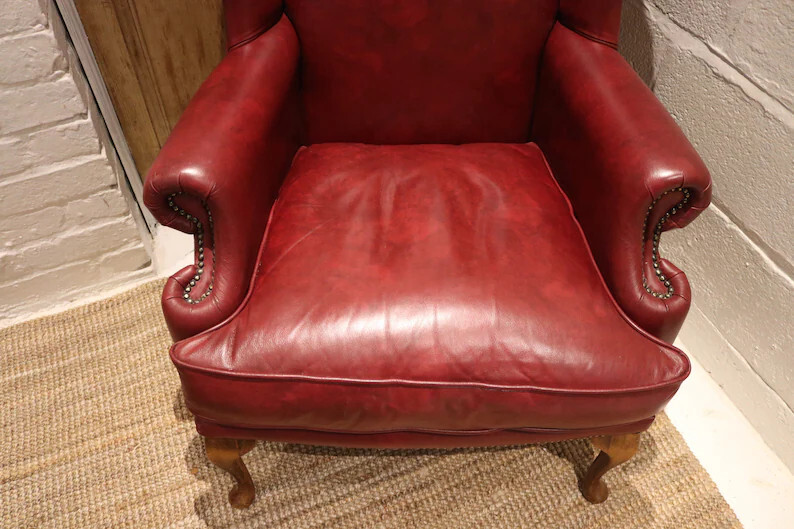 Tall Red Leather Wingback Armchair / Fireside Chair eBay