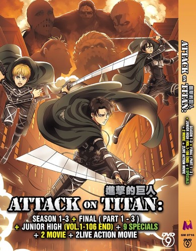 DVD ANIME ATTACK ON TITAN SEA 1-4 + JUNIOR HIGH +9 SPECIAL+2 MOVIE+2 ...