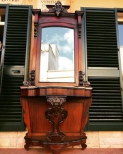 MAESTOSA CONSOLE INGRESSO CON SPECCHIO LUIGI FILIPPO EP. 900 LEGNO NOCE E MARMO