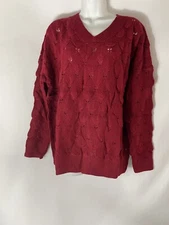 Women's V Neck Knit Pullover Sweater Oversized Long Sleeve Sz XL Red Wine