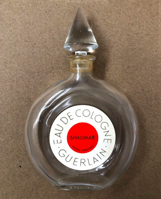 VINTAGE EMPTY SHALIMAR EAU DE COLOGNE GUERLAIN  PERFUME BOTTLE 4 1/2'' H