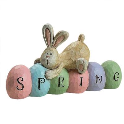 Happy Easter Bunny Eggs Table Decor Ornaments Cute Spring Rabbit Statue N5O9