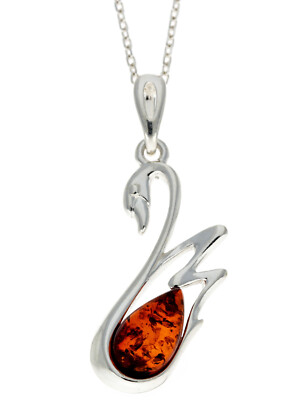Silveramber - 925 Sterlingsilber & Original Baltisch Amber Schwan Anhänger -