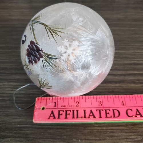 Chickadee Bird Frosted Glass Christmas Ornament 3.5" Ball Pinecones Snowflakes - Picture 5 of 6