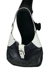 COACH Hamilton Black White Buckle Front Hobo Shoulder Bag F11197