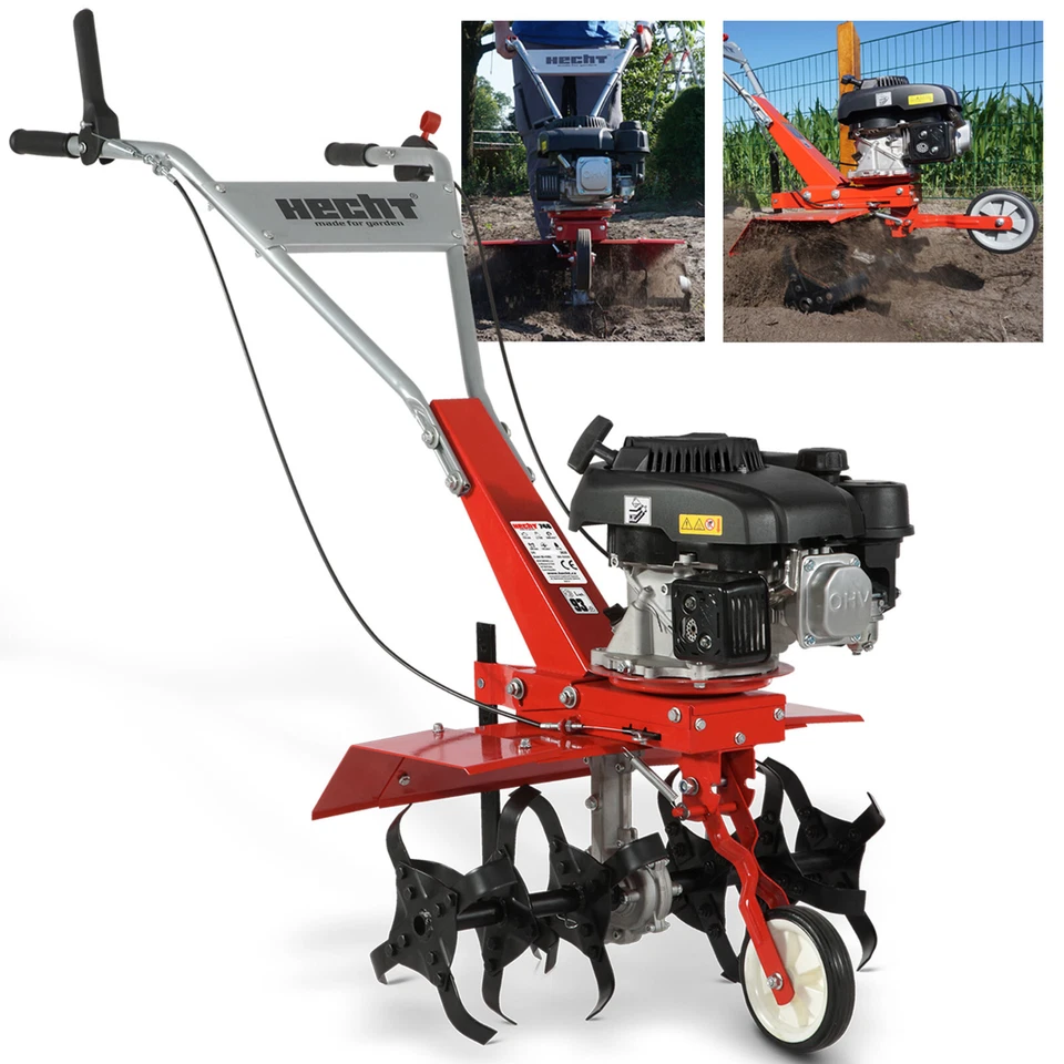 HECHT Gartenfräse Benzin 60 cm Arbeitsbreite 3,7 PS 0,8L Motor Boden Hacke Fräse