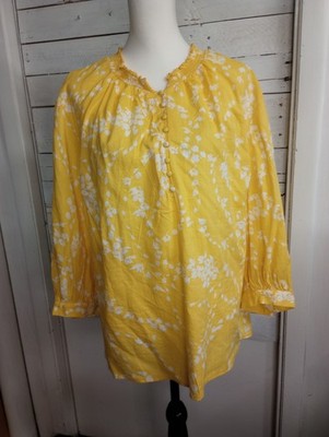 St. John's Bay Top Women's 0X Yellow White 3/4 Sleeve Lightweight 