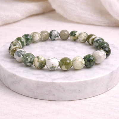 Natural Tree Agate Stone Stretch Bracelet 8mm Beads Crystal Healing Jewelry