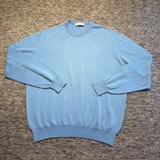 Ermenegildo Zegna Wool Jumper Mens Medium Blue Crew Neck Tight Knit Sweater