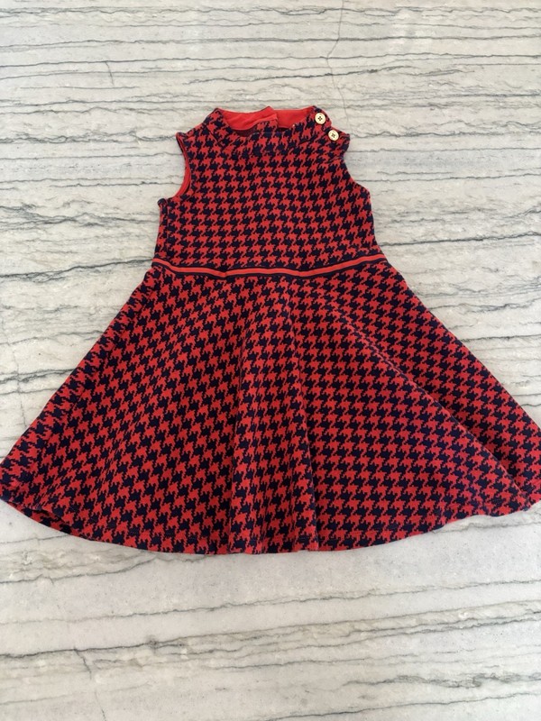 Janie and Jack Girls Red and Navy Blue Houndstooth Dress Size 4